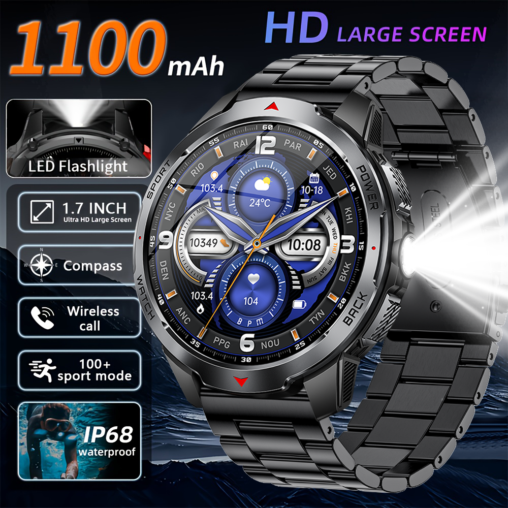 Outdoor Lighting Japanese - Smartwatch LED flashlight Outdoor compass BT