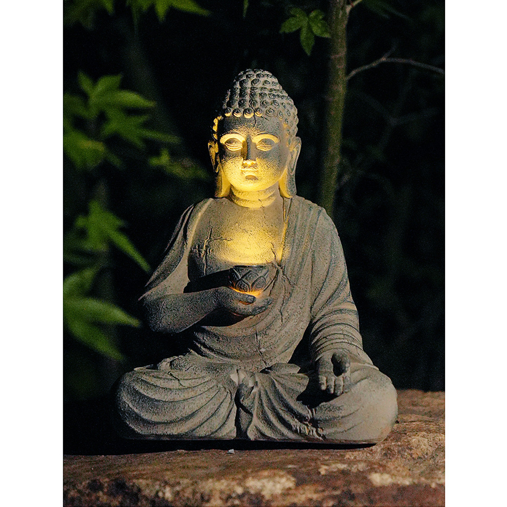 Outdoor Lighting Front Yard - Resin Solar Buddha Statue Sculpture Garden