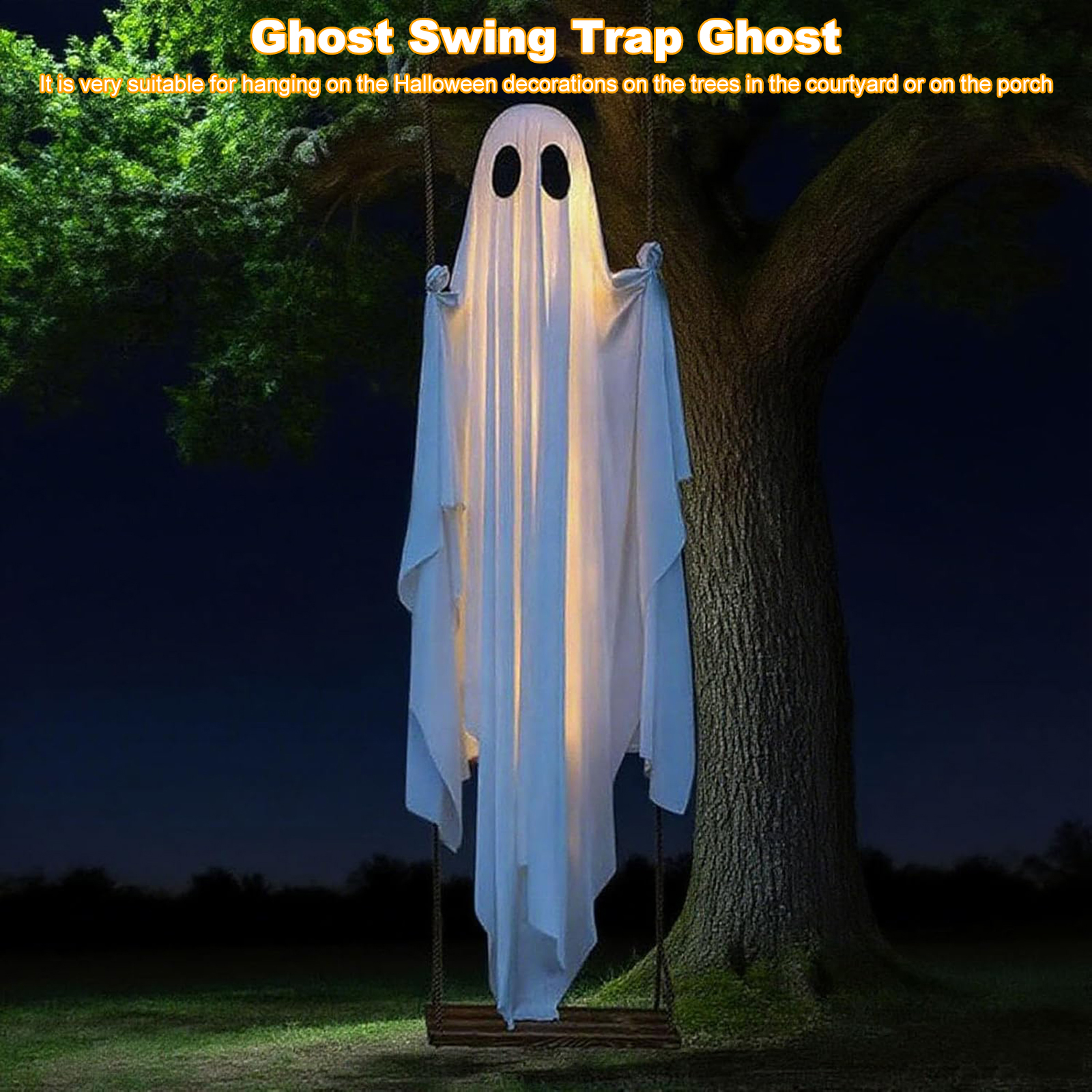 Outdoor Lighting Front Yard - Halloween Hanging Swing Ghost with LED