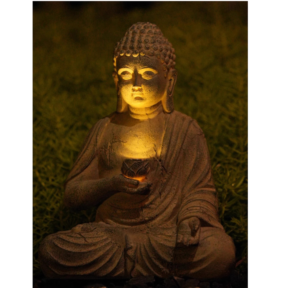 Resin Solar Buddha Statue Scul - Outdoor Lighting Front Yard ulasan dan harga