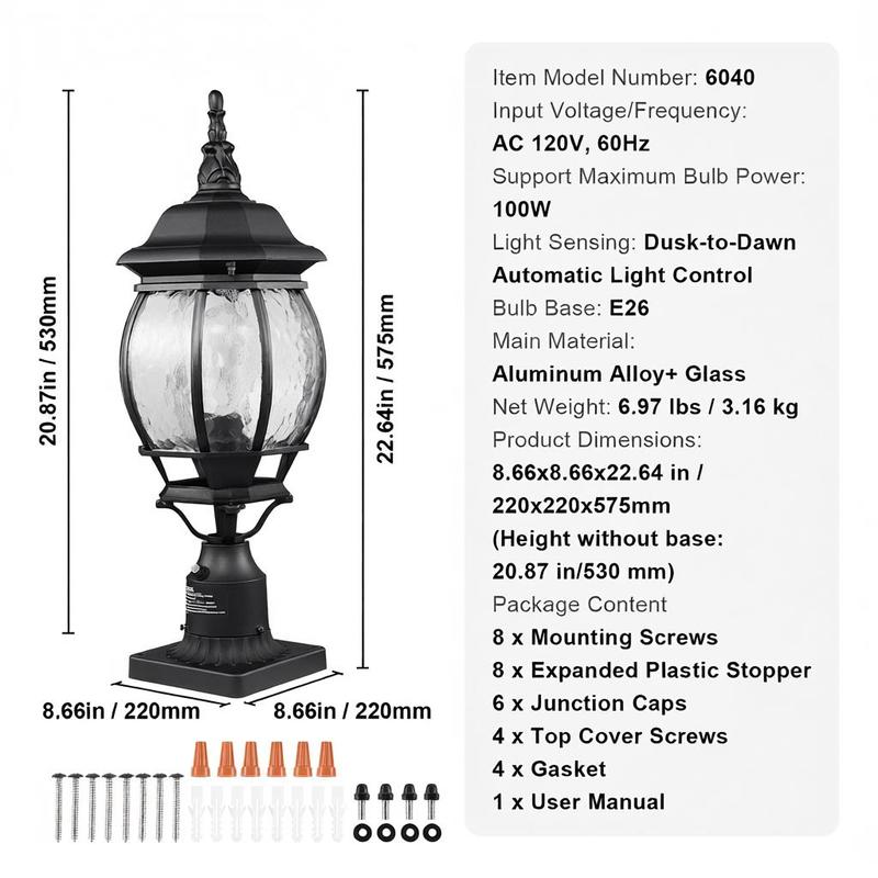 2-Pack Exterior Pillar Lantern - Outdoor Lighting Sensor ulasan dan harga