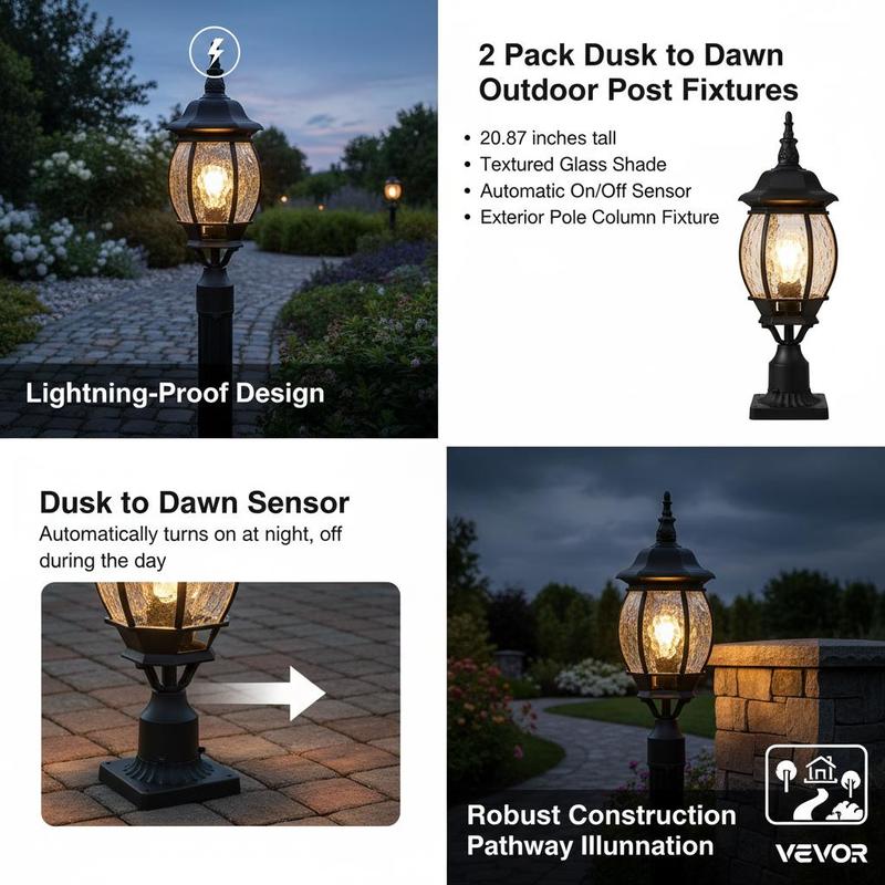 2-Pack Exterior Pillar Lantern - Outdoor Lighting Sensor ulasan dan harga